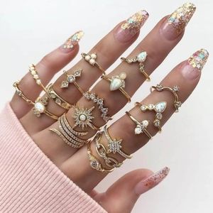 Boho pearl unique midi rings 17 pcs